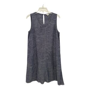 Max Studio Dress Womens‎ Small Linen Blend Heather Blue Contrast Stitch Pockets